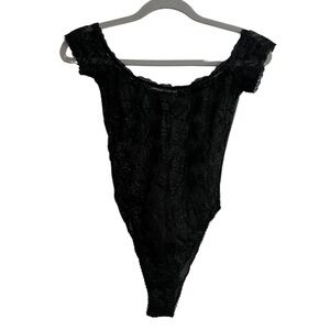 Victoria’s Secret Sparkly Sheer Mesh Black Lace Bodysuit